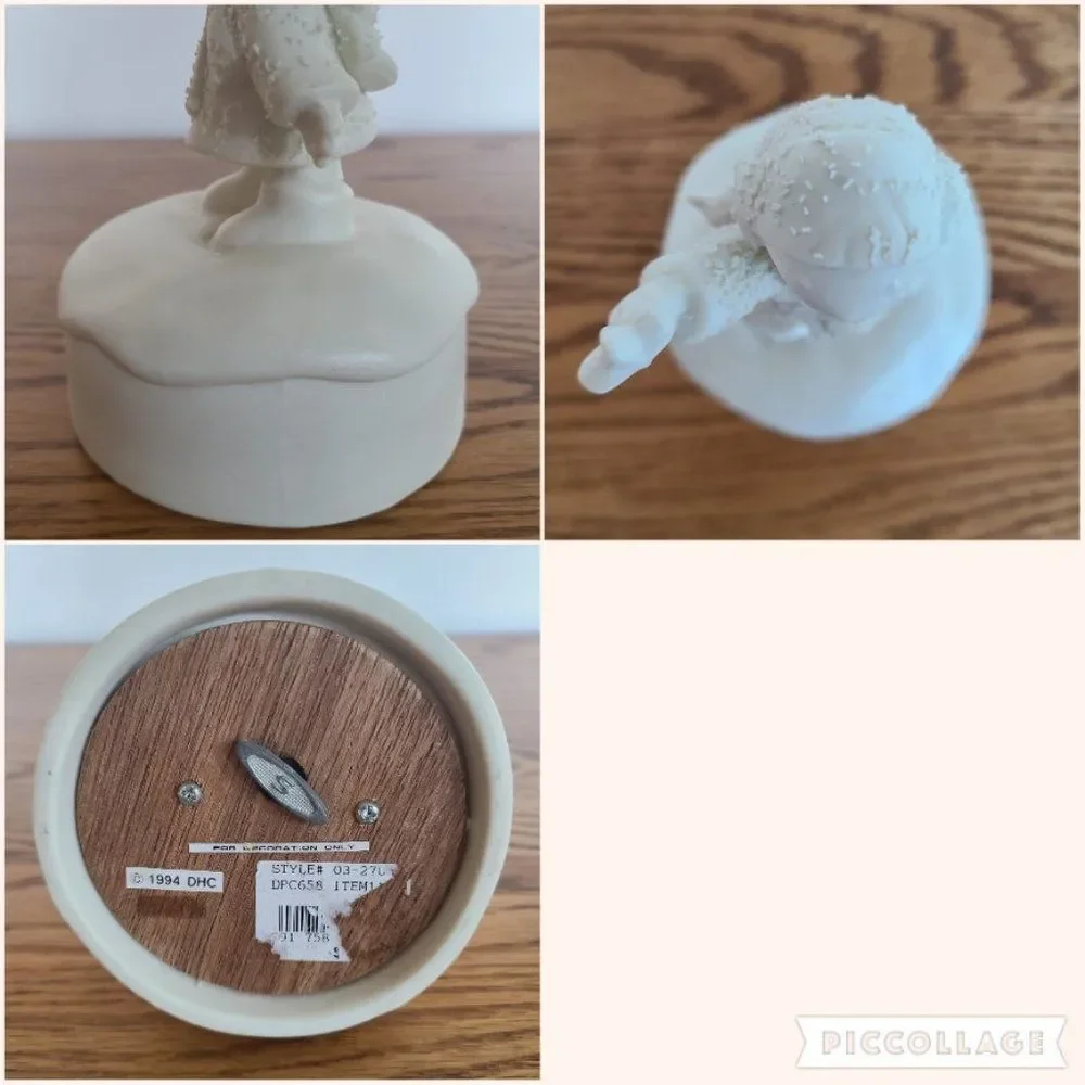 Porcelain Bisque Holiday Christmas Music Box Young Girl & Star 